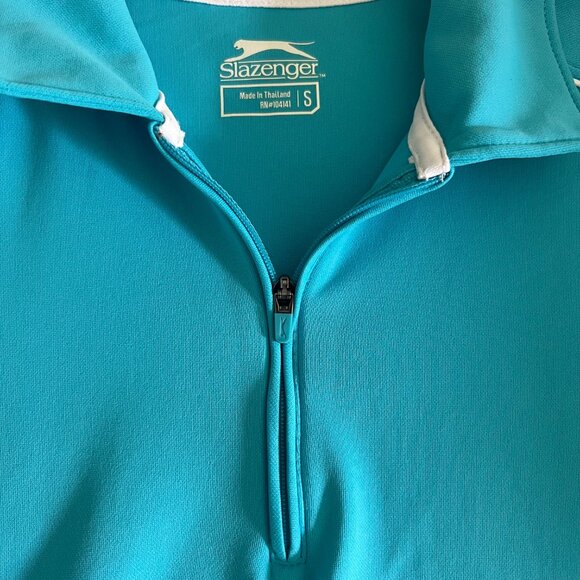 Slazenger Women’s Turquoise Blue Golf Polo with White Piping Short Sleeve Size S - Picture 4 of 10